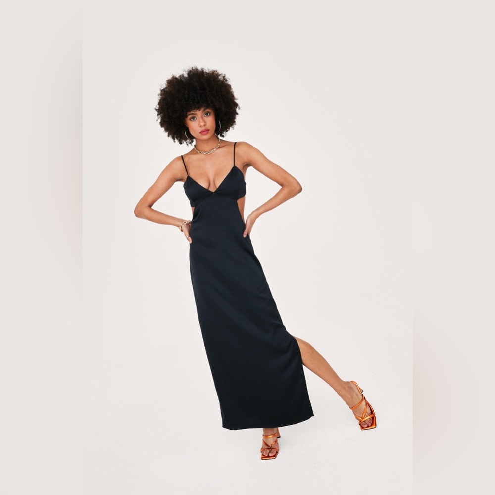 Black satin slip dress Nasty Gal